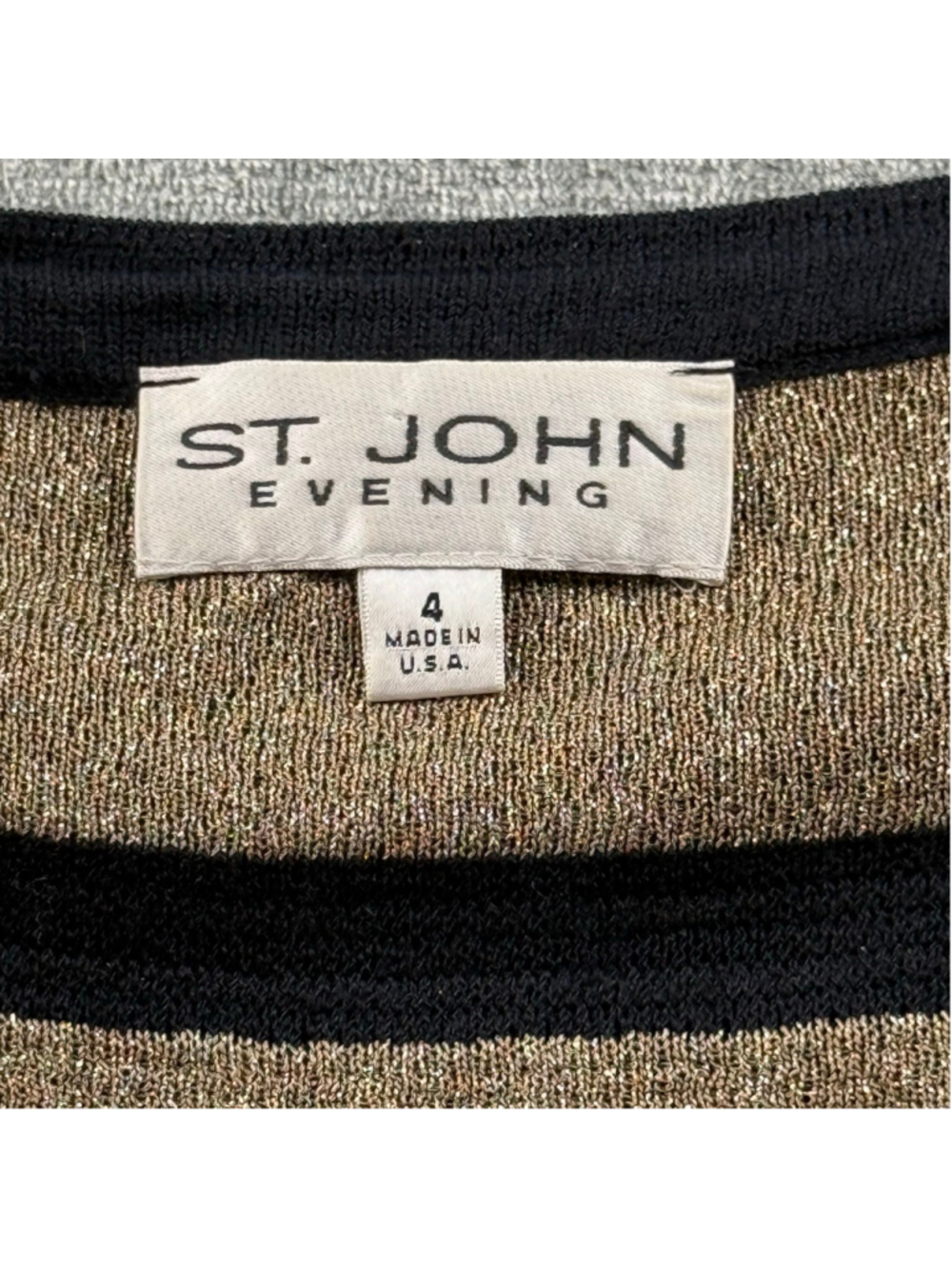 St John Evening Dress 4 Quiet Luxury Metallic Knit Old Money Glam Black Gold - Picture 6 of 16